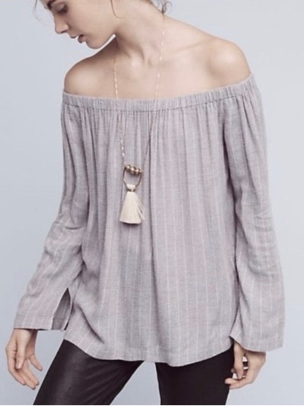 Cloth & Stone grey striped off-the-shoulder top